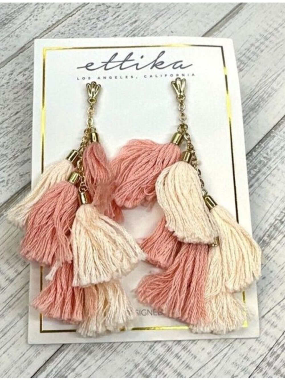 Ettika Daydreamer Pink Blush Gold Tassle Dangle Earrings 18k GP